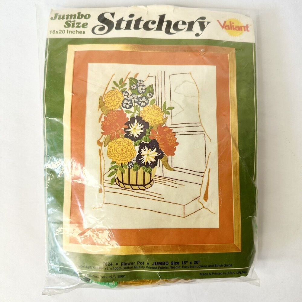 Valiant Window Seal & Flowers Stitchery Kit Jumbo 16"x20" Vtg Boho Decor‎ Crafts